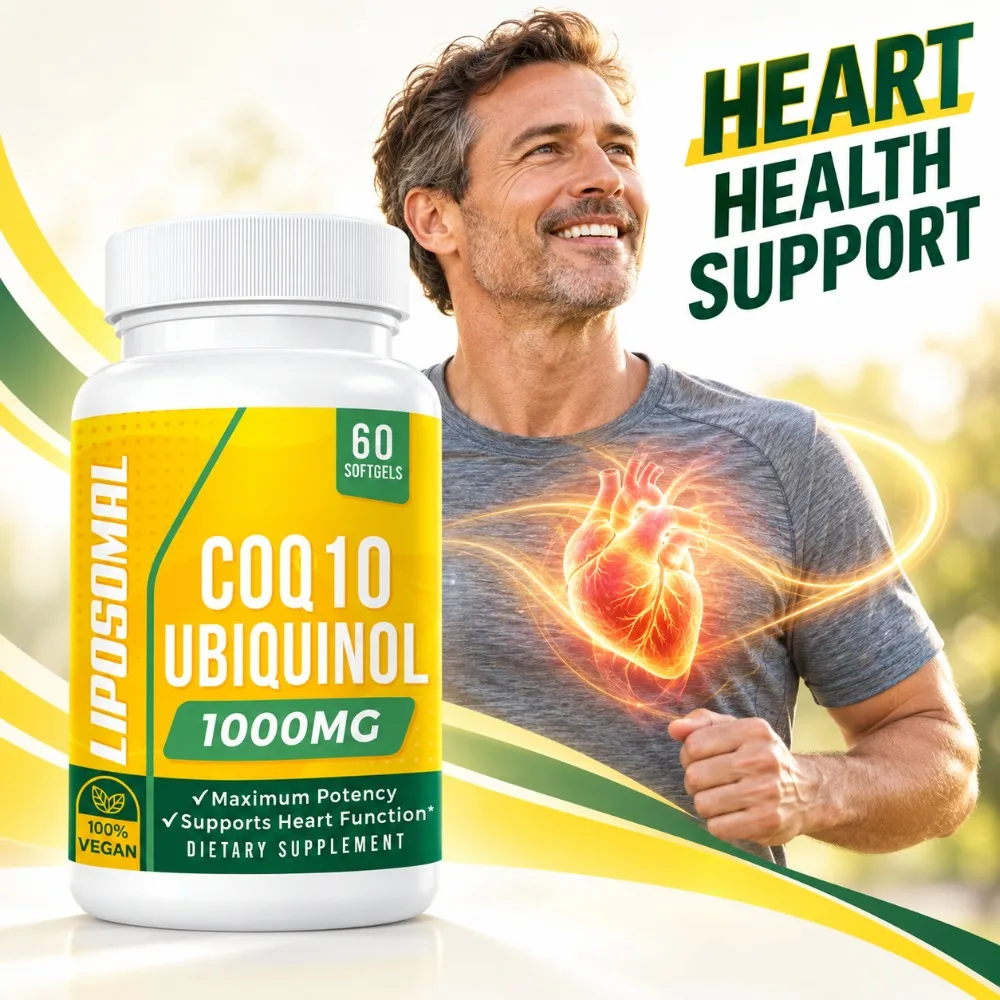 CoQ10 Ubiquinol Softgels Heart Health Cellular Energy & Antioxidant Support 1000mg Liposomal High Absorption Vegan 60 Count