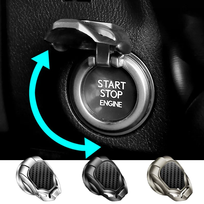Metal Car Engine Button Cover Universal Engine Ignition Start Stop Switch Decorative Push Button Cover Flip Up Lid Car Styling