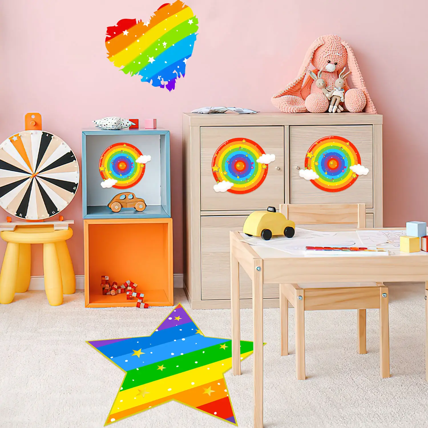 

Cartoon Rainbow Floor Stickers Kindergarten Amusement Park Entrance Scene Layout Children's Room Wallpaper Poster Decoration