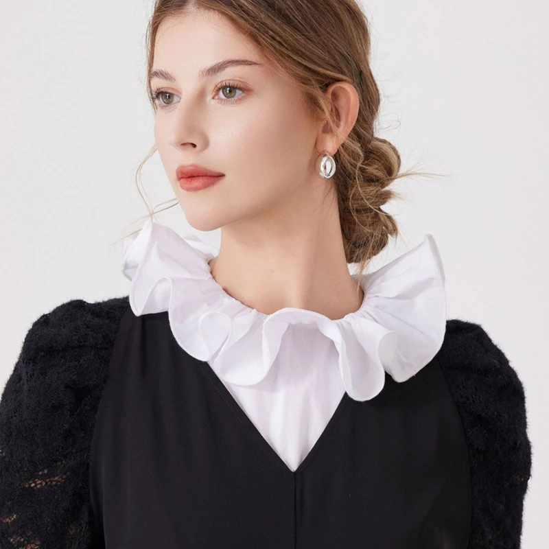 بلوزة نسائية ذات لون سادة قابلة للفصل وياقة وهمية، نصف قمصان، إكسسوارات سترة للفتيات، ياقة طية صدر السترة أنيقة مكشكشة