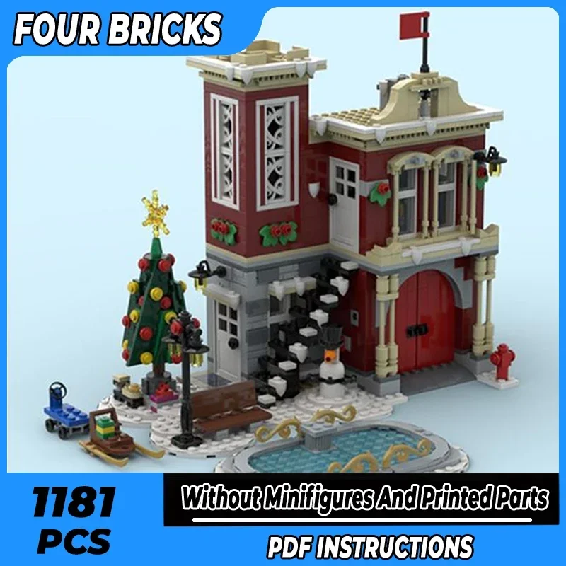 

Moc строительные кирпичи, модель с видом на улицу, угловая пожарная станция, технология, модульные блоки, подарки, игрушки для детей, наборы для самостоятельной сборки