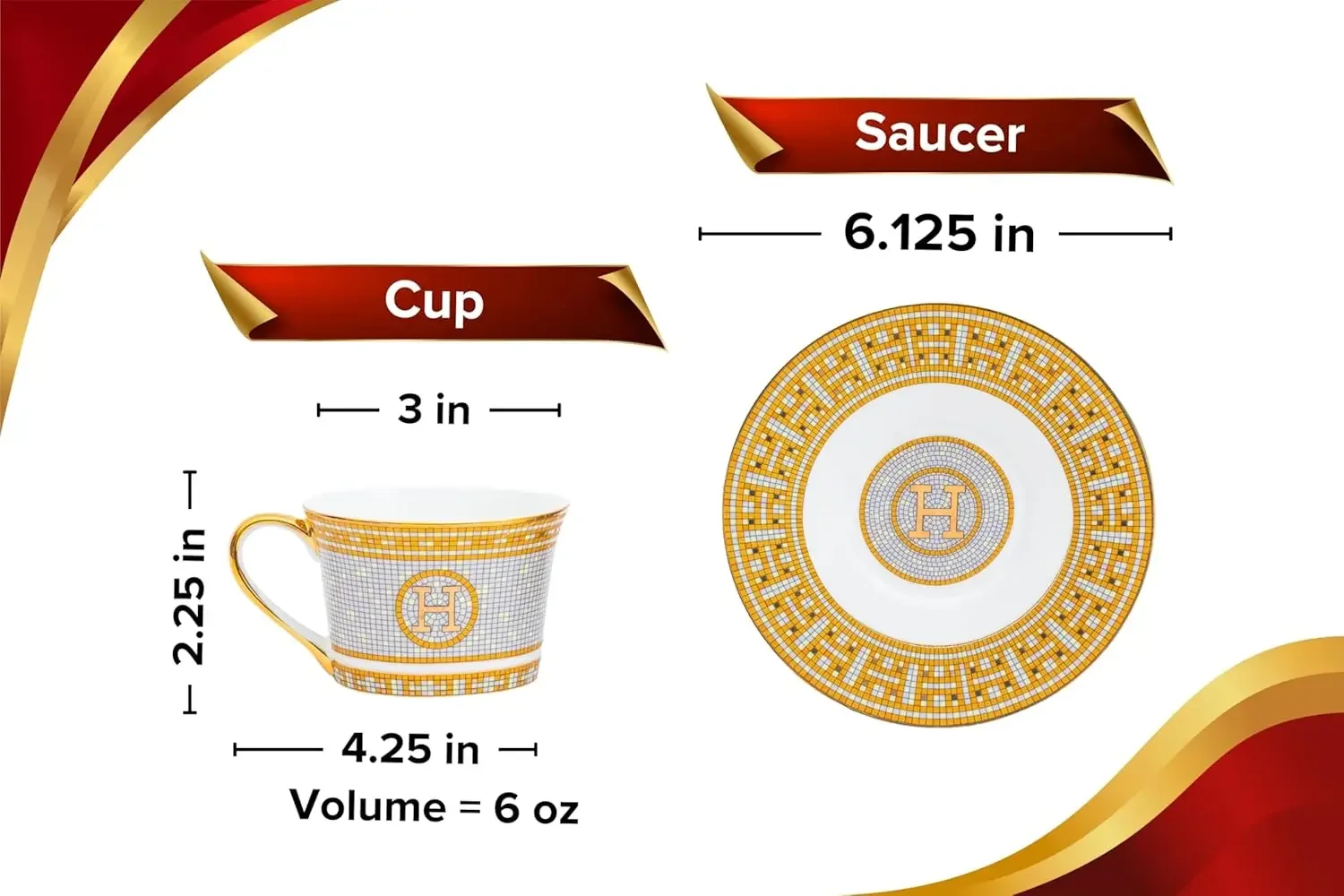 16 piece set of porcelain tableware - luxurious service for 4 people - gorgeous mosaic design, hand-painted gold details