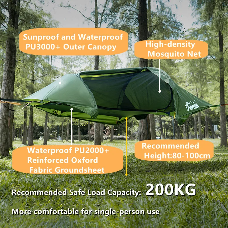 Tree Hanging Tent 2-in-1 Air & Ground Shelter, Large Space Outdoor Portable Camping Tent, Waterproof Windproof Mosquito Proof view 3
