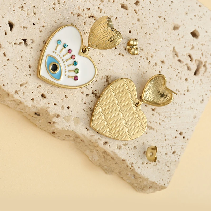 Trendy Enamel Evil Blue Eye Earrings For Momen Stainless Steel Charm Drop Earring Golden 14K Plated Party Wedding Jewelry Gift