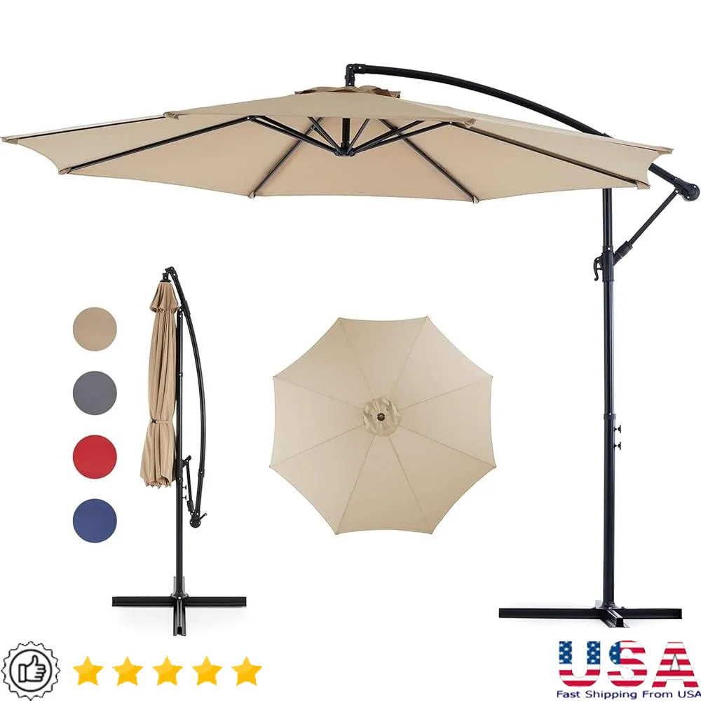 9.8ft إزاحة مظلة فناء تنفيس في الهواء الطلق مظلة ناتئ مقاوم للماء مقاومة للأشعة فوق البنفسجية سهلة الميل قابل للتعديل الظل حديقة بركة