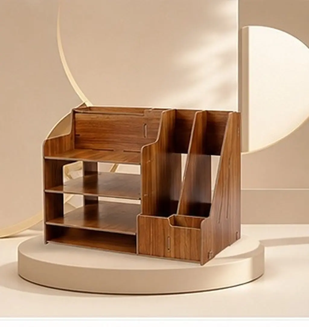1Pcs Cherry Wood Desktop Storage Rack Compact Lightweight Wooden Organizer for Bedroom Dorm Living Room Guest Room Stationery