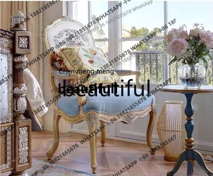

X Retro old solid wood sofa chair single living room small apartment fabric, casual armchair