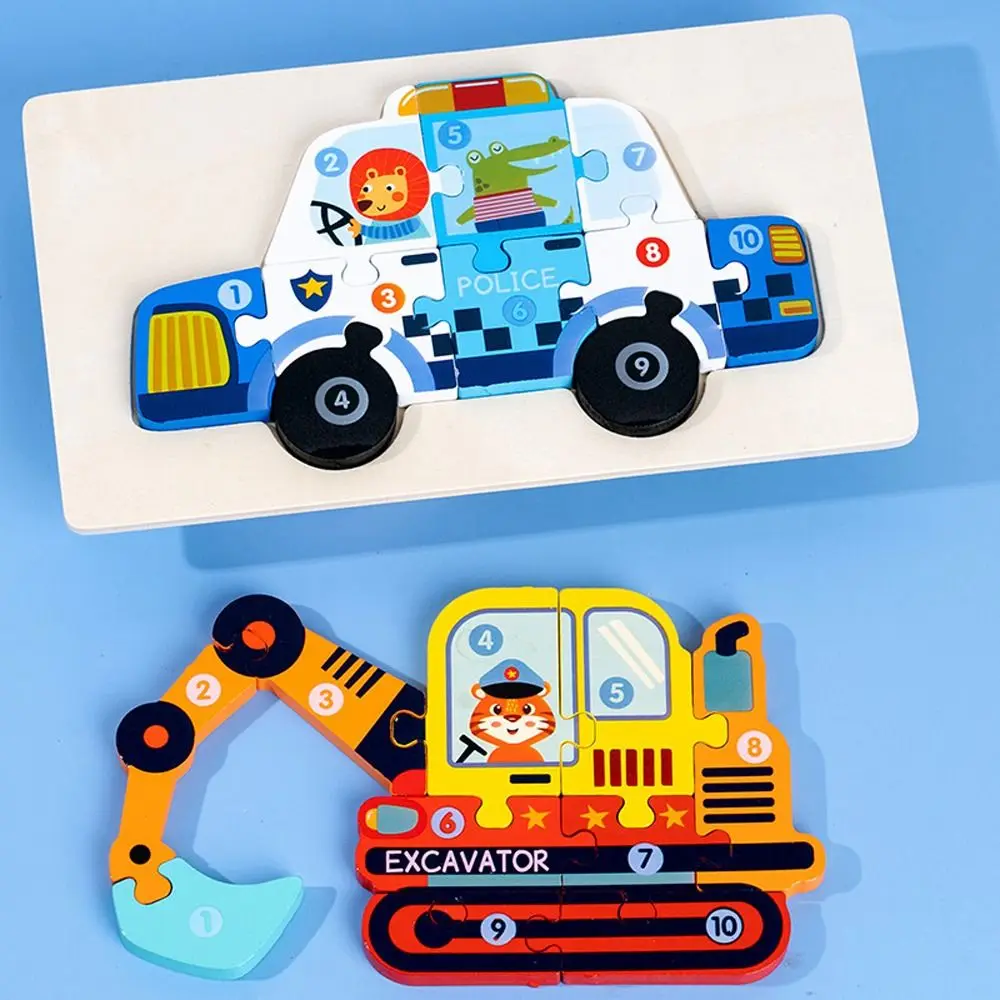 3D Schoolbus Politie Ambulance Dier Vroeg Onderwijs Speelgoed Kinderen Houten Puzzel Speelgoed Intelligentie Spel Puzzel Voertuig Jigsaw