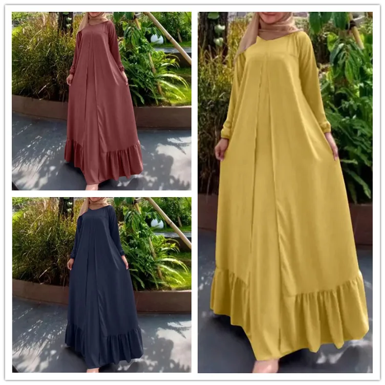 

2025 New Muslim Long Robe Cotton Linen Loose Temperament Long Sleeved Commuting Long Dress Ramadan Dubai Luxury Islam Elegant