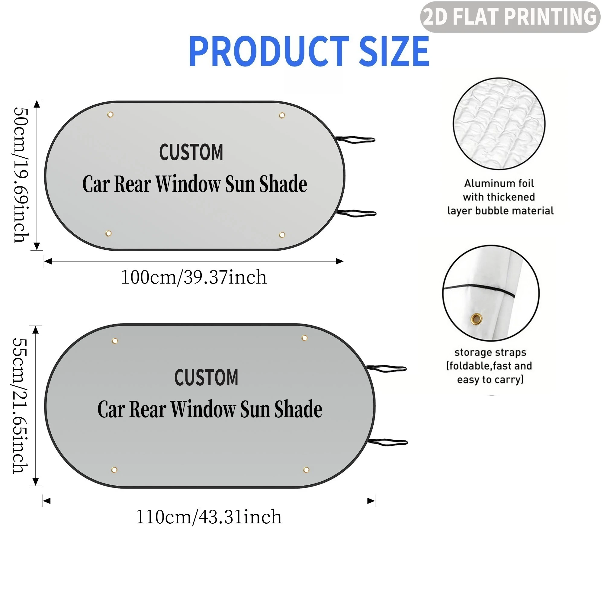 Custom Car Rear Window Sun Shade, with 8 Suction Cups in Total, Foldable 2D FLAT Printing Car Window Shades.