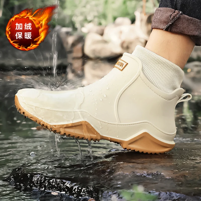 

Fashion Couple's Outdoor Rain Boots New Men High Top Hiking Fishing Water Shoes Anti-slip Chef Work Ankle Boots Waterproof Shoes