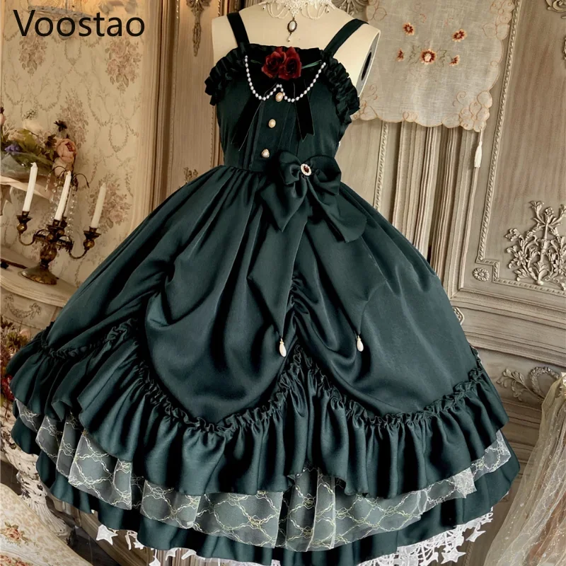 Vestido Vintage victoriano de princesa Lolita Jsk para mujer, vestidos elegantes de fiesta de Reina del palacio dulce, vestido gótico femenino sin mangas