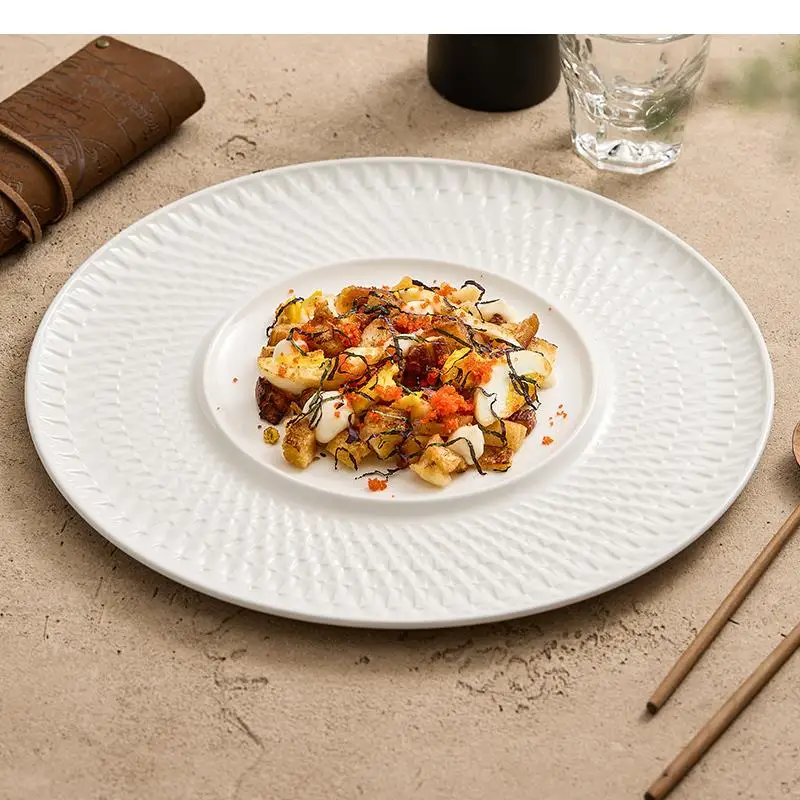 Relief Textured Ceramic Serving Plate Dessert Sushi Steak Pasta Plates Restaurant Molecular Food Tableware