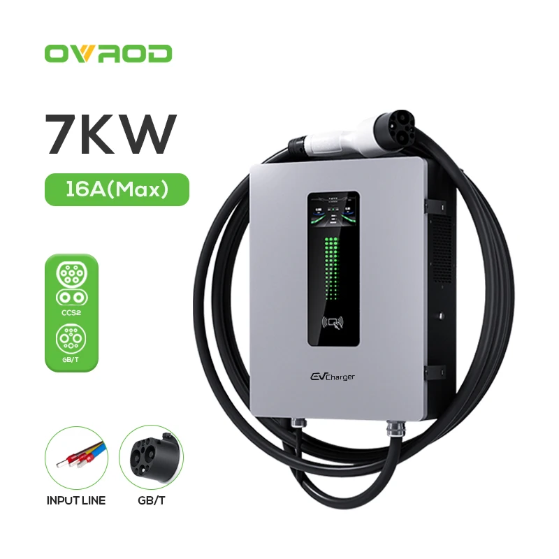 Ovrod Single-Phase GBT Casa EV Wall-montado carregador rápido, corrente ajustável AC DC EV/D Carregador Número do modelo Wallbox, 7KW