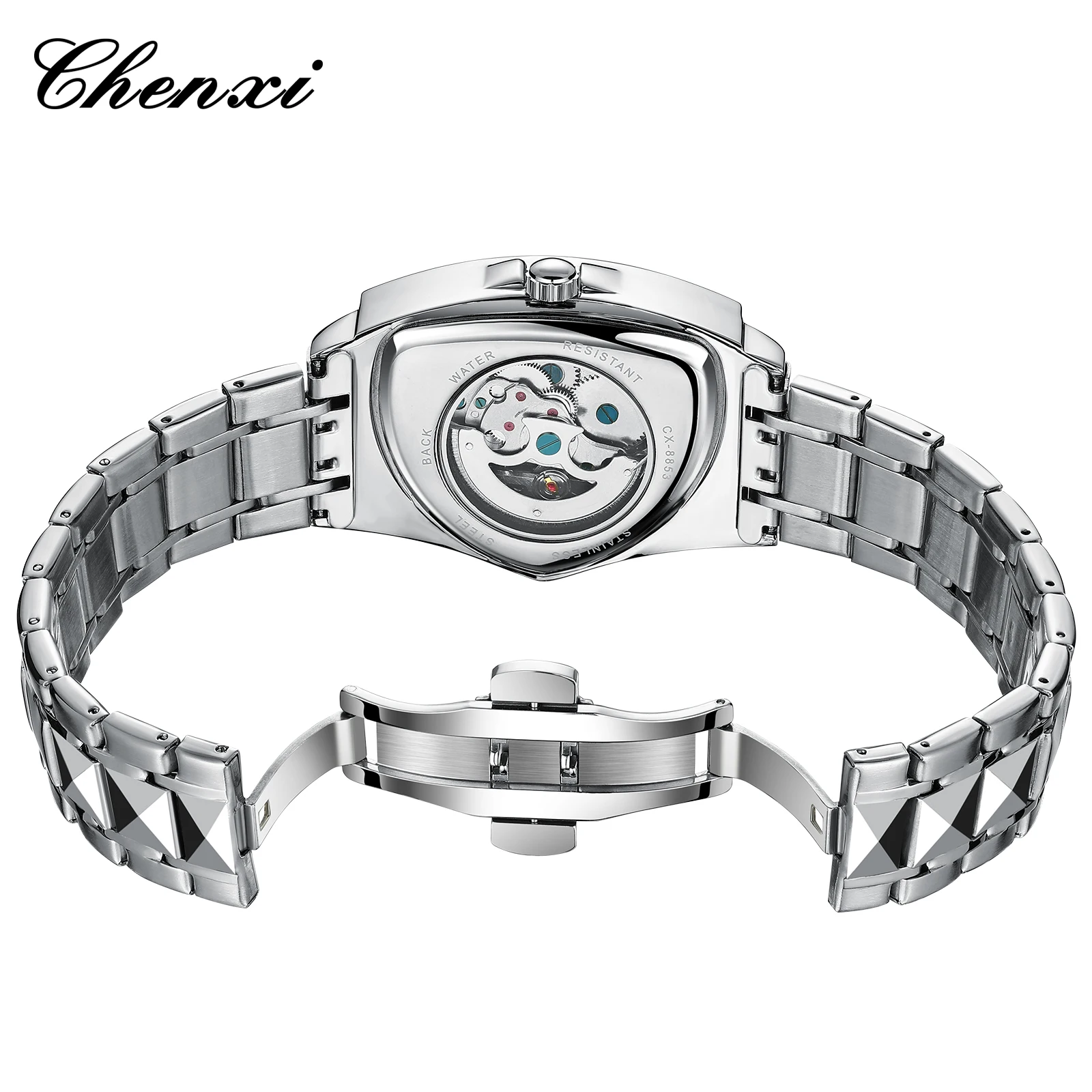 CHENXI 8853 Automatic Triangle Mechanical Watch for Men Original Stainless Steel Luminous Life Waterproof Man Wrist Watch