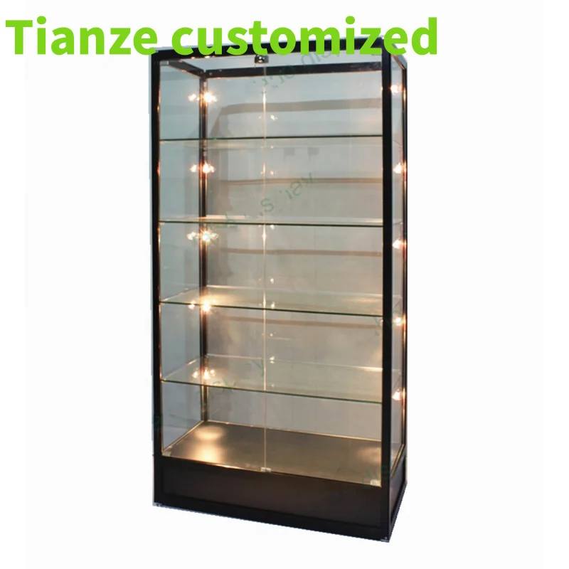 

(Customized) 6ft high aluminium frame glass display retail shop LED display cabinet smoke shop showcase