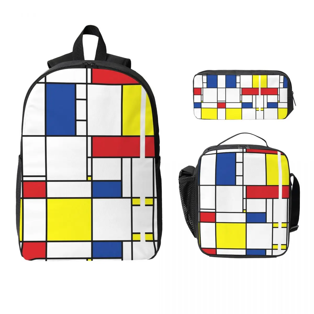 

Mondrian Minimalist De Stijl Modern Art Backpack Boys Girls BookBag School Bag Shoulder Bags 3ps Insulated Lunch Bag Pencil Case