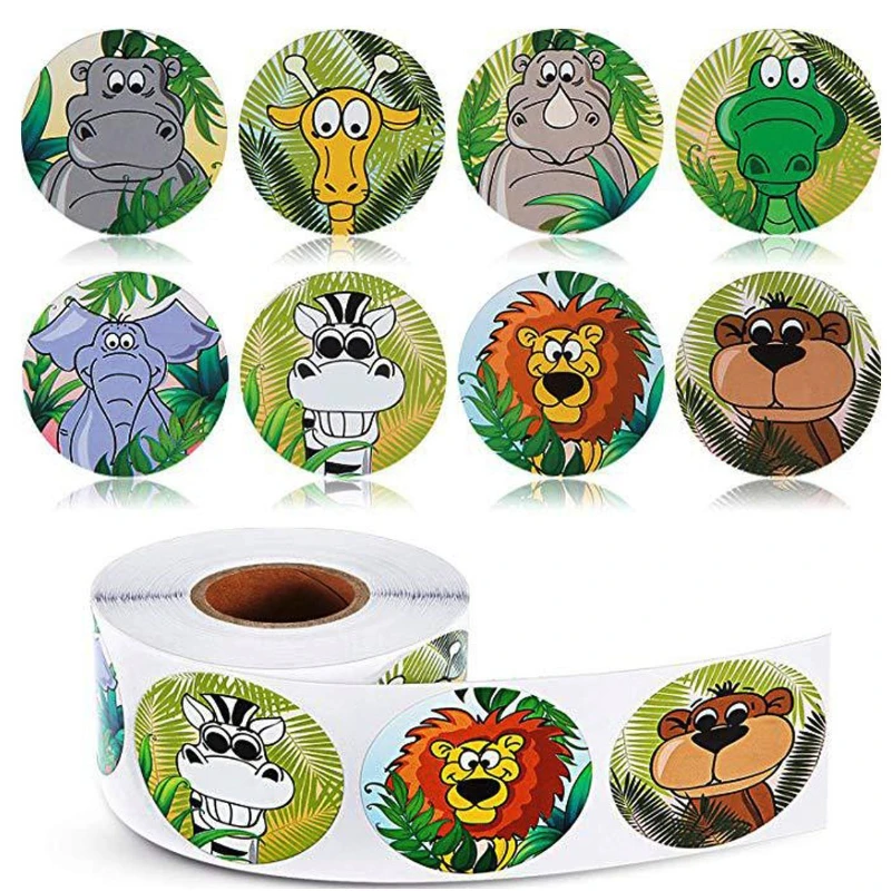 

500 шт./компл., наклейка с изображением животных в стиле аниме, рулон, съемные наклейки на стены для детской, детские игрушечные этикетки, милые наклейки в форме мультяшных животных