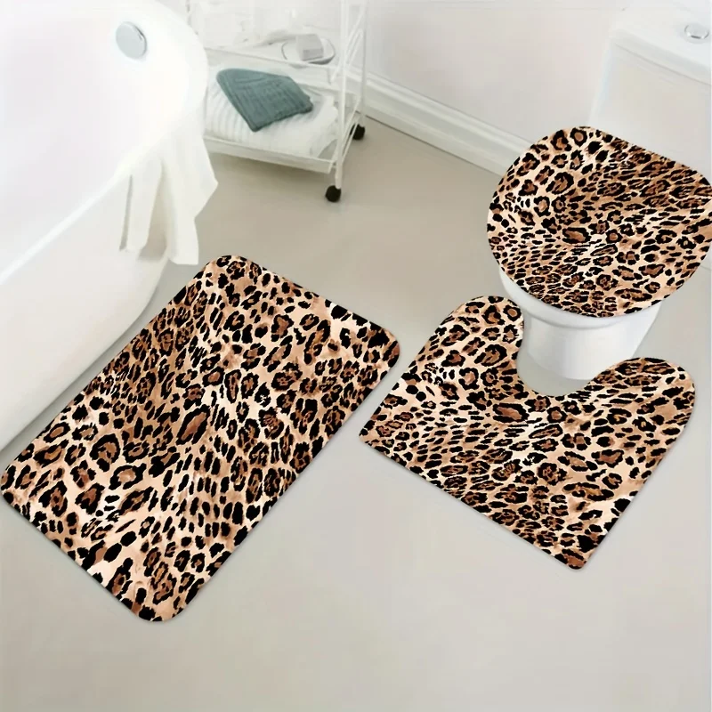 1pc/3pcs/4pcs Leopard Print Bathroom Set Including Shower Curtain Four-piece Set Three-piece Set