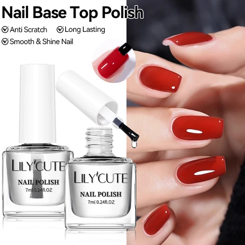 LILYCUTE 7ml Base de uñas transparente esmalte superior cuidado de uñas esmalte blanco lechoso rosa fortalecedor endurecedor barniz artístico de uñas de larga duración