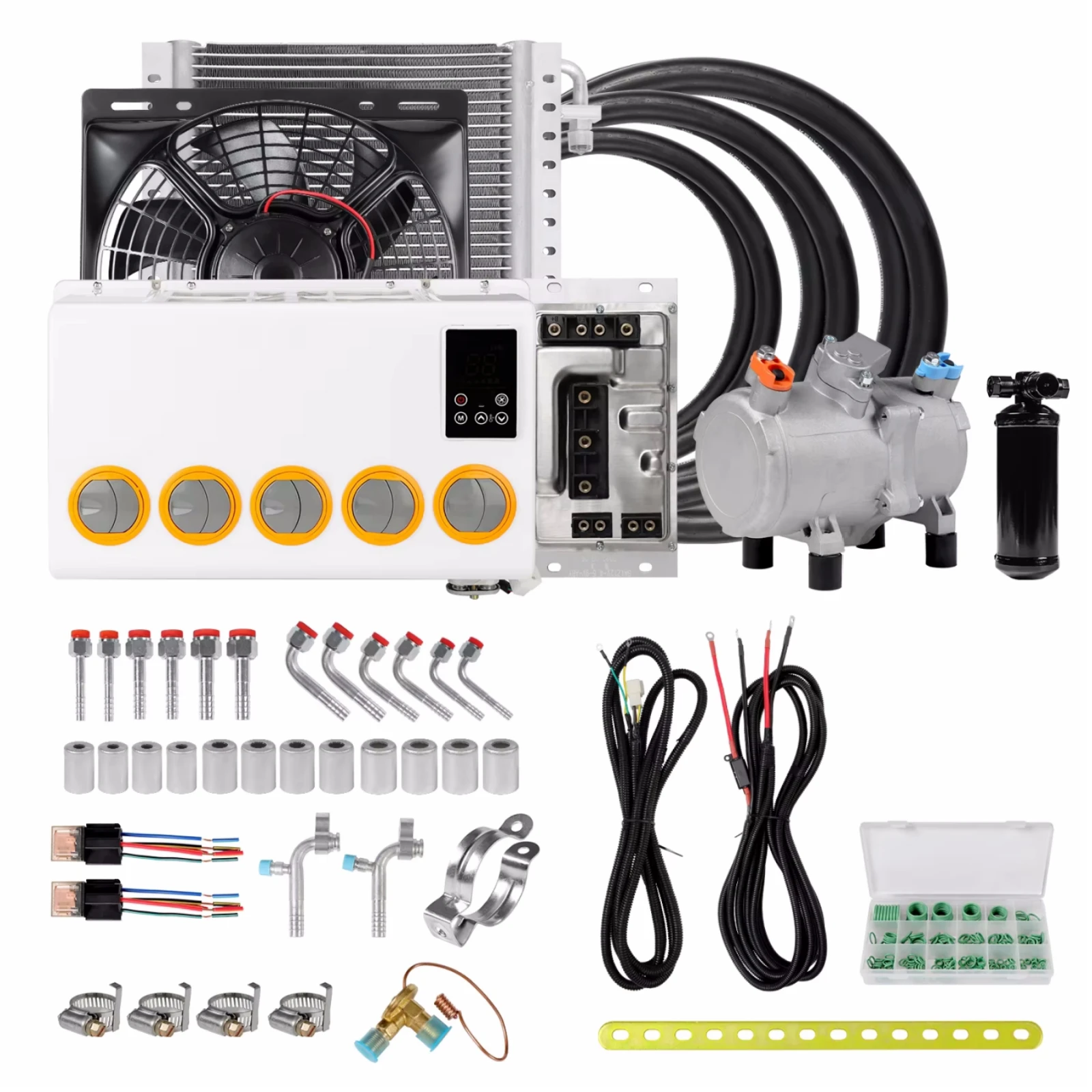 RV65F 12V/24V car wall mounted evaporator electric A/C system, for trucks, farm vehicles, campers, vans, RV, excavators, etc