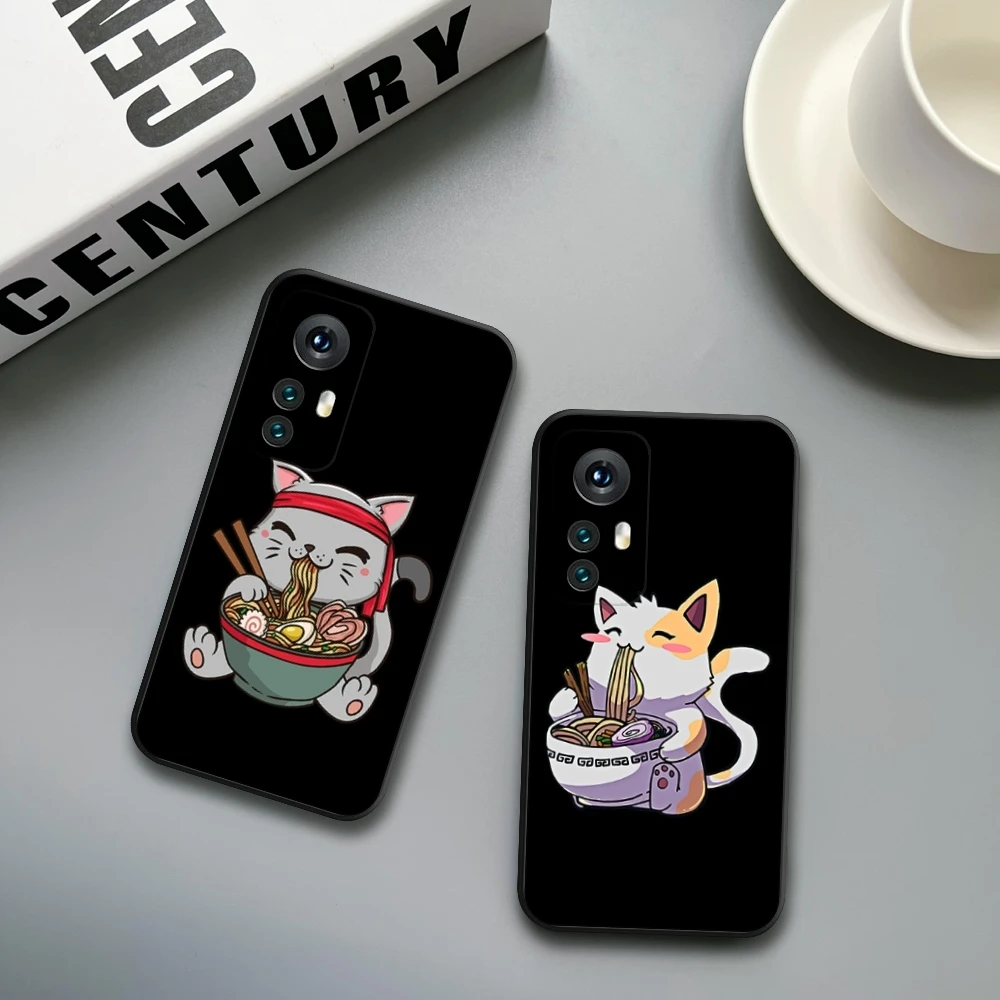 Cute Cartoon Noodles Cat Phone Case For Xiaomi 14 Ultra 13 12 11 T Lite Redmi Note 13 12 11 10 C Pro plus A 5G Covers