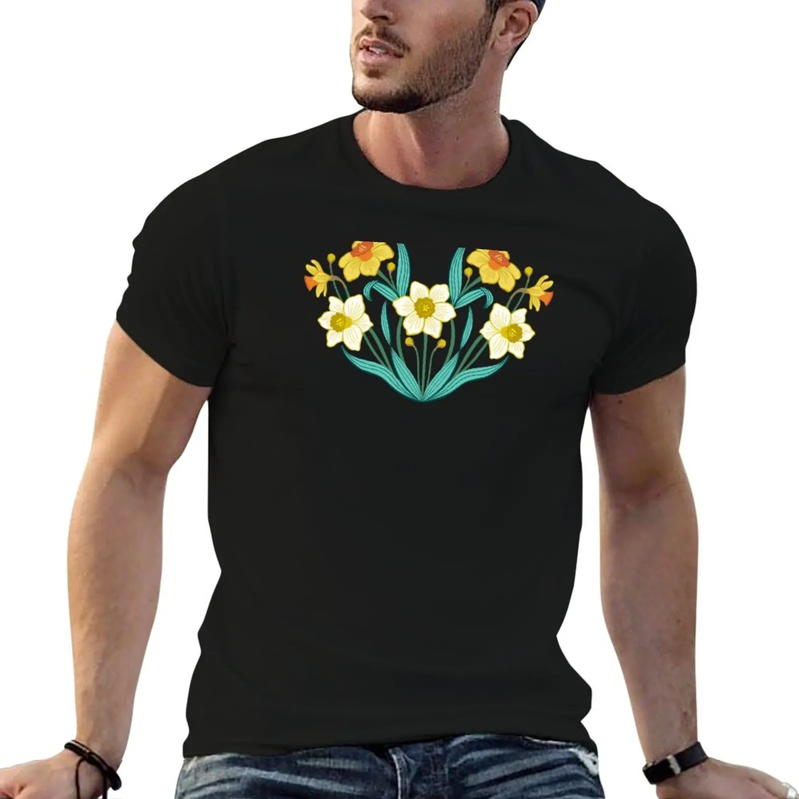 

t shirts cotton graphic shirts Spring man t black T-Shirt man t for for shirts on daffodils designer funny