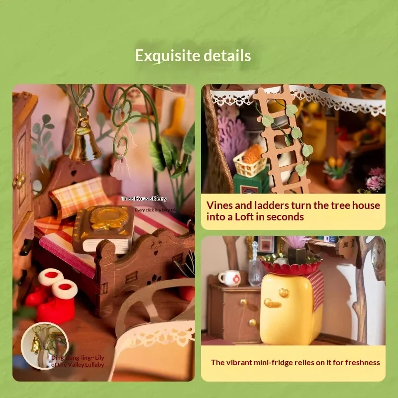 Sprookjesboomhut Diy klein huis, handgemaakte miniatuur creatieve houten assemblagemodel bouwsteencadeau voor vrouwen