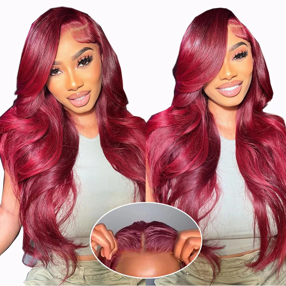 

13x6 Hd Кружевной фронтальный парик 99J Бордовый 200 Плотность Объемная волна Парики из человеческих волос Предварительно выщипанные бразильские волосы Парик для женщин 36 40 дюймов