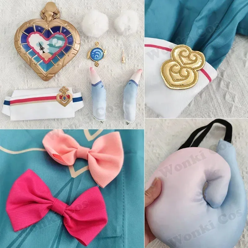 2025 12 جديد وصول تأثيري حلي شعر مستعار تأثير Sigewinne ذيل حصان الشعر لولي فتاة الاطفال ملابس تنكرية للحفلات وتتسابق