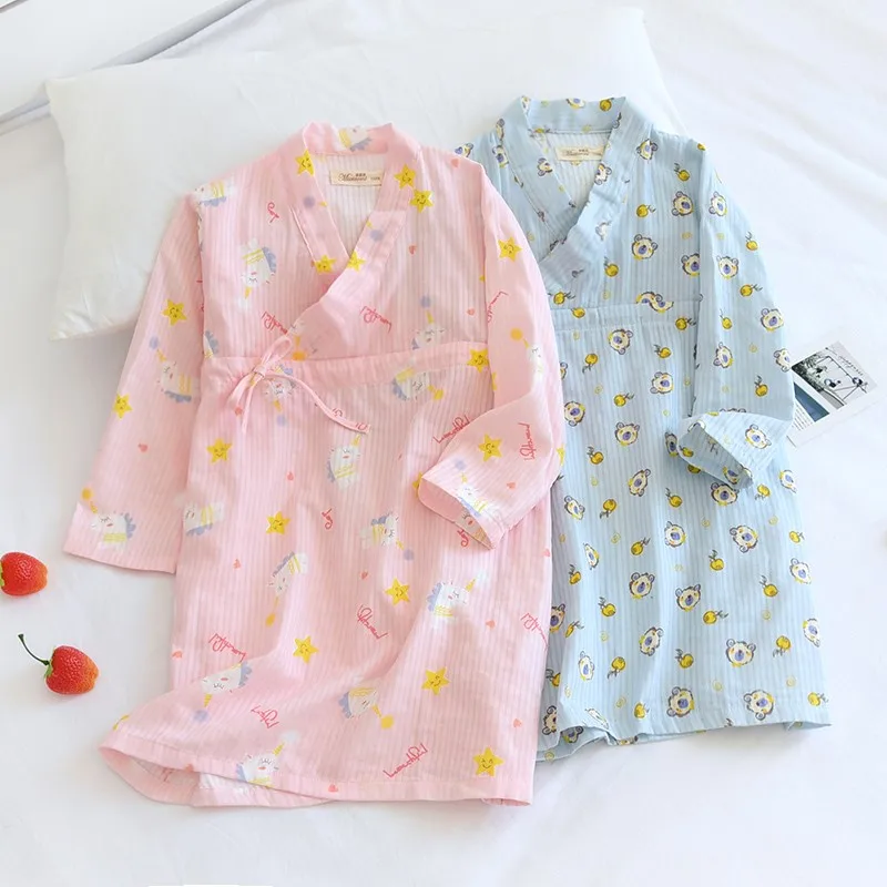 2022 Children's Thin Cotton Japanese Pajamas Girls Long-Sleeved Nightdress Sleepwear Baby Hanfu Cute Parent-Child NightgownLC832