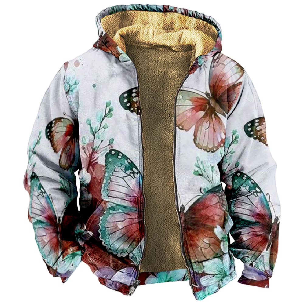 

Butterfly Coats For Men Women Animal Printed Tie Dye Hoodie Long Sleeve Stand Collar Zipper Sweatshirt Winter Clothes