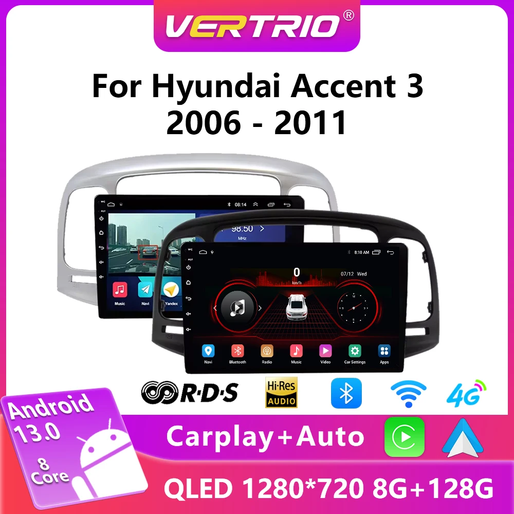 

For Hyundai Accent 3 2006-2011 Android 13 Car Radio Multimedia Video Player Navigation GPS Auto 2Din DVD Stereo Wireless Carplay