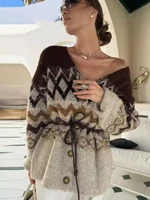 Women Knitted Midi Skirts Two Piece Sets 2025 New Fashion Jacquard Belt Knit Cardigan Women's Suits Autumn Winter Woman Outfits - Image 2