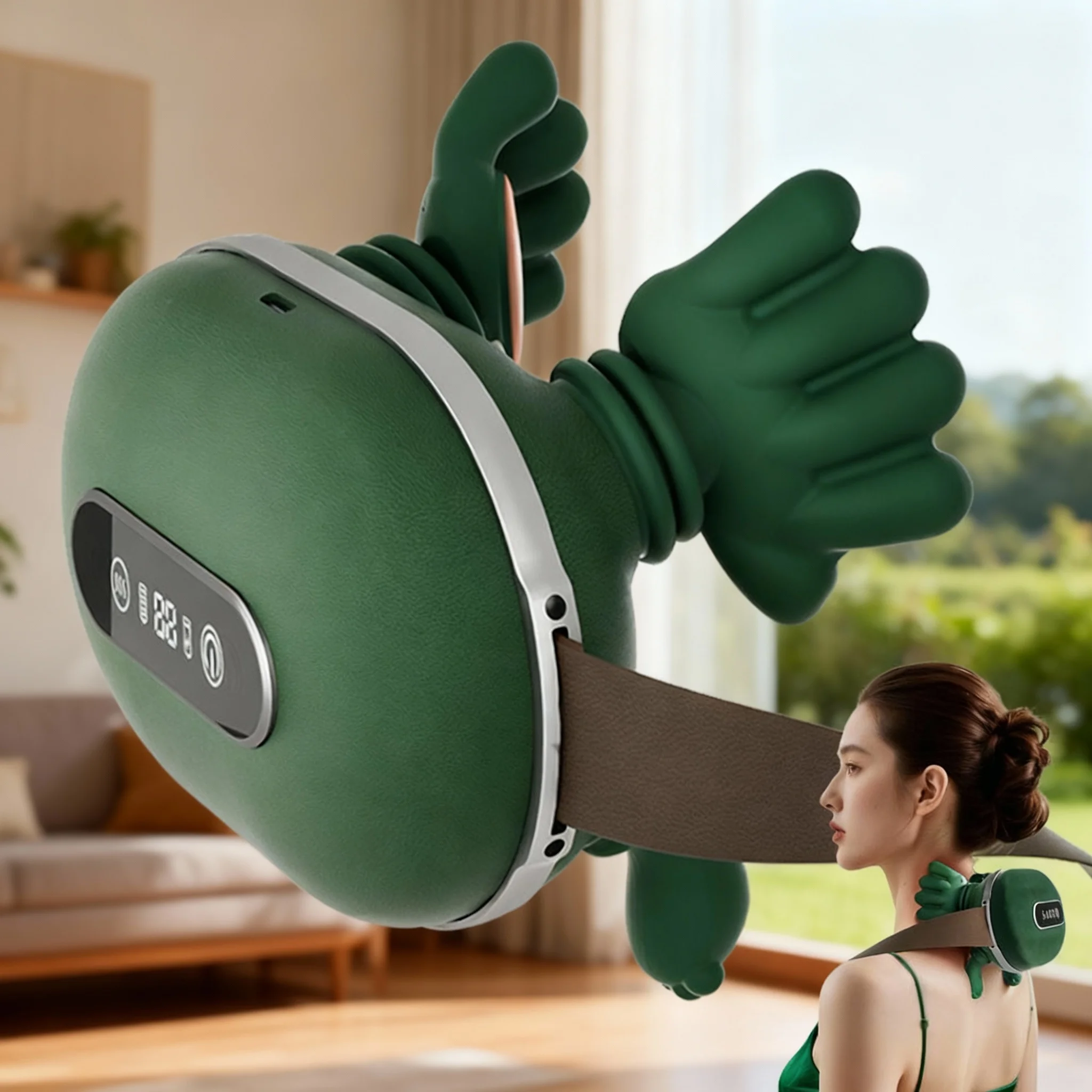 

Бесщеточный массажер для шеи с жидкостным дисплеем, биомиметический, с 3 уровнями интенсивности и 2 уровнями горячего компресса, 2026