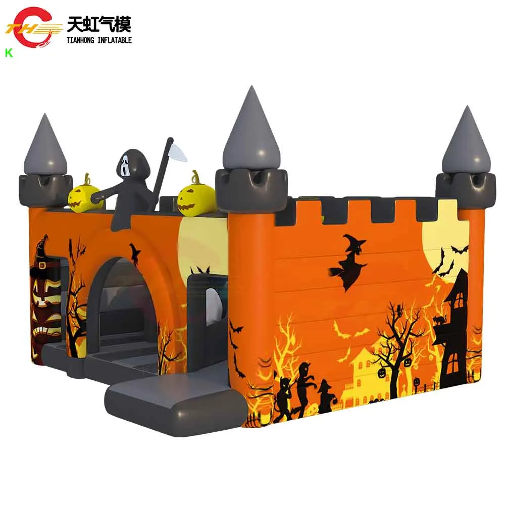 Maison gonflable personnalisée de rebond d'halloween de 5x4m avec le Combo gonflable de videur de jeu de carnaval de glissière