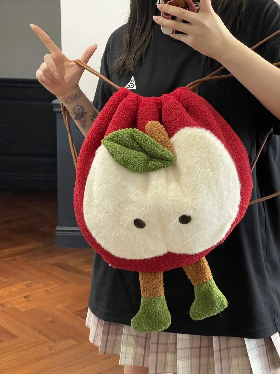 Cute Cartoon Apple Shoulder Bag Plush Large Capacity Schoolbag Girl Kawaii Shoulder Backpack Casual Soft Stuffed Bags Kids Gift