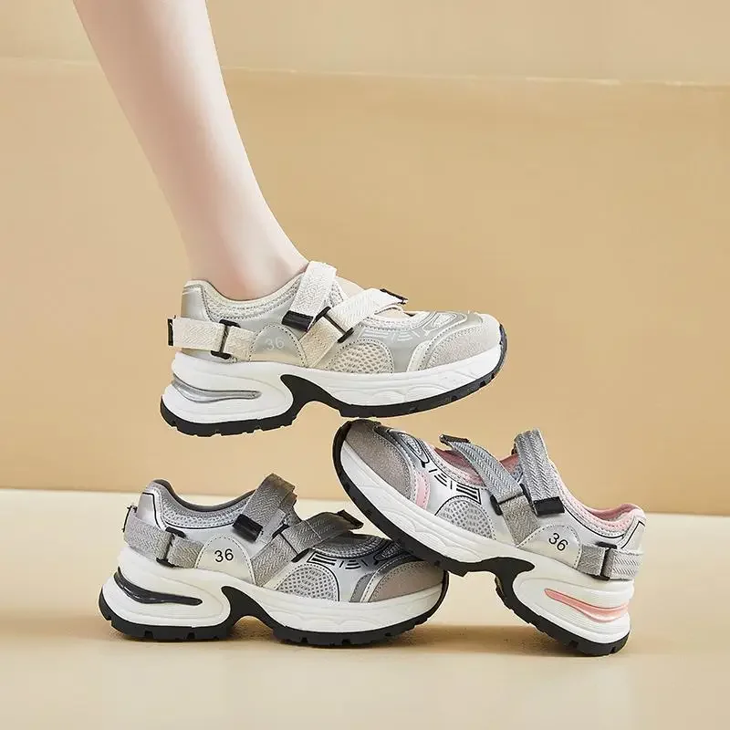 Dad Shoes Women's Shoes 2024 New Summer Thin Platform White Shoes Height Increasing Breathable Tenis Sports