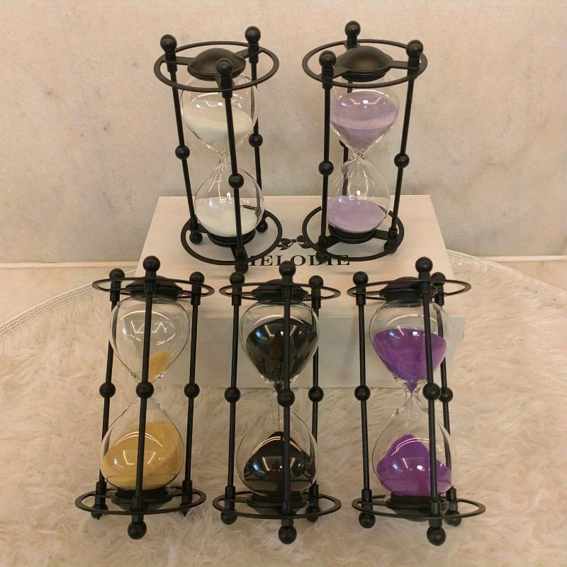 1pc 15-Minute Sand Timer Creative Metal Hourglass Modern Decor Accessory for Home Office Desk Study Time Management Gift