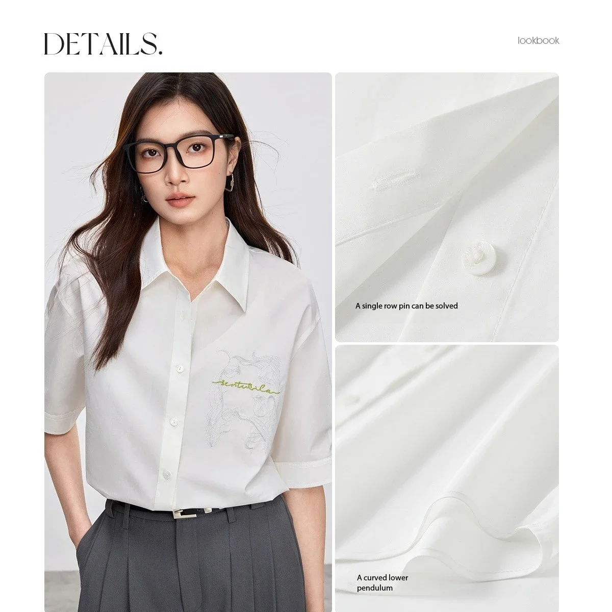 

SENTUBILA Women White Shirt 2025 Summer Turn Down Collar Embroidery Short Sleeve Button Loose Casual Versatile Blouses 152C59018