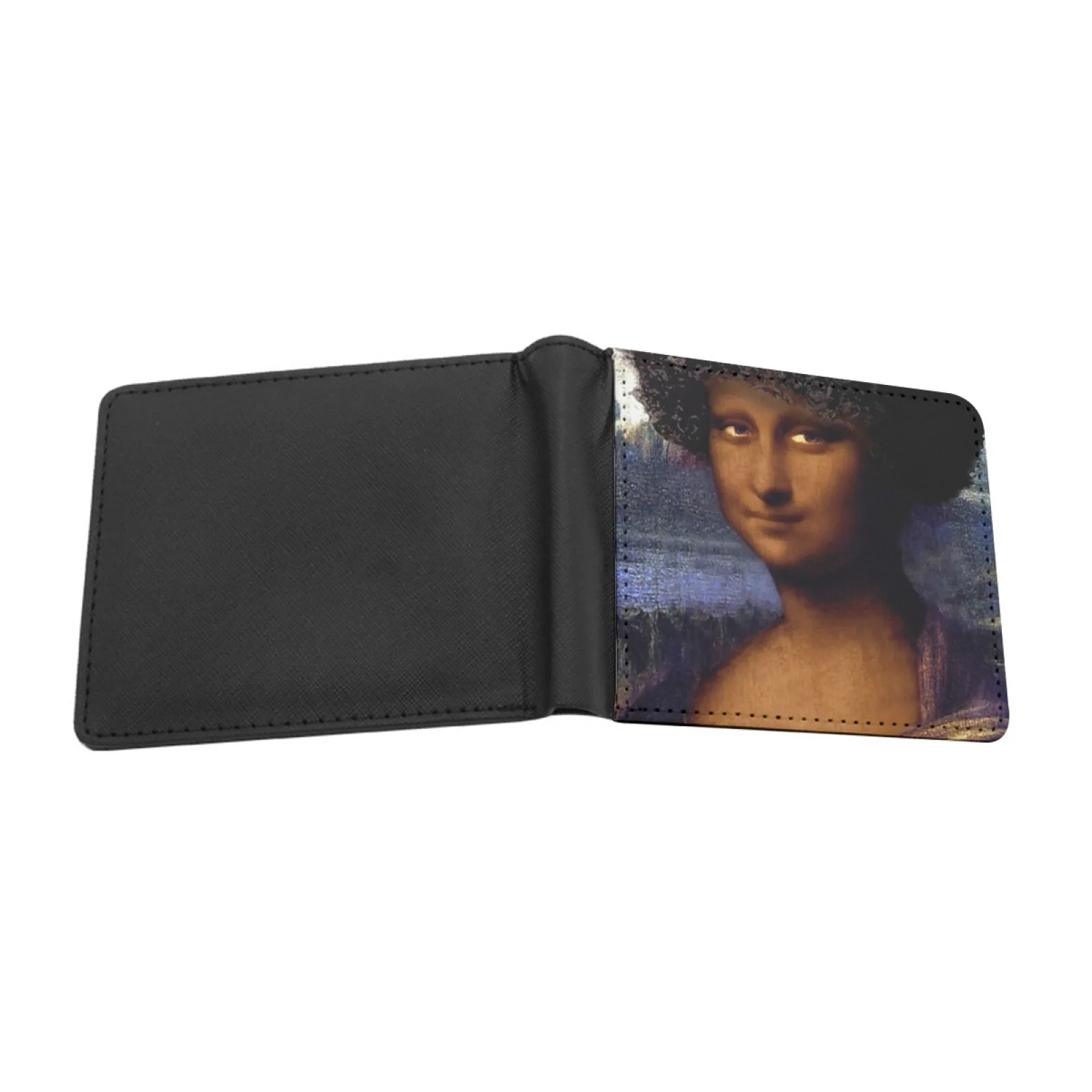 Hitam Mona Lisa Pria Kulit Dompet Kartu Kredit/Id Pemegang Sisipan Uang Tas Pria Dompet Pendek Mona Lisa Mona Lisa Mona Lisa