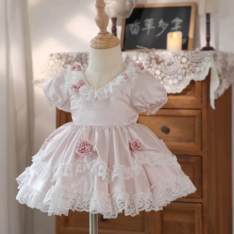 ins French Vintage Rose Girls Birthday Dress Wedding Costume for Girls Dresses for Lolita for Girls Bridesmaid Dress