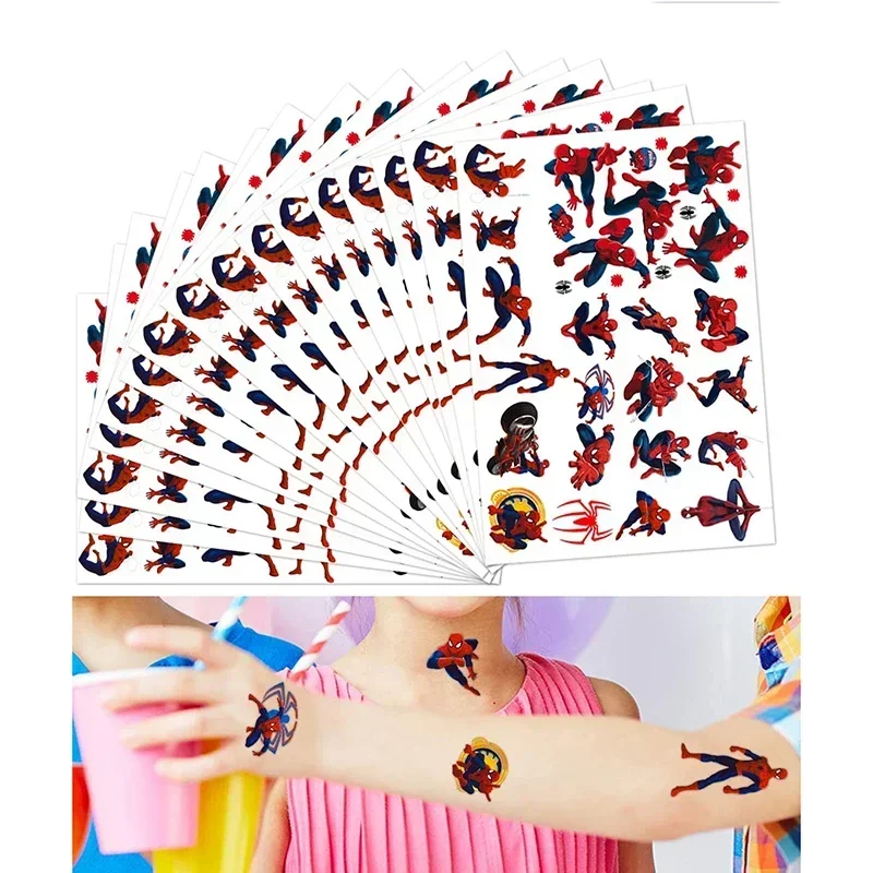 Disney Spiderman Tattoo Sticker Children\'s Birthday Party Decora Disney Marvel Sticker Action Figure Sticker Cartoon Kids Gift