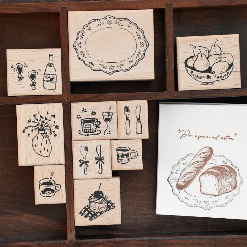 Vintage Dessert Plate Knife Fork Pear  Wooden Rubber Stamp DIY Scrapbooking Photo Album Card Making Wood Seal