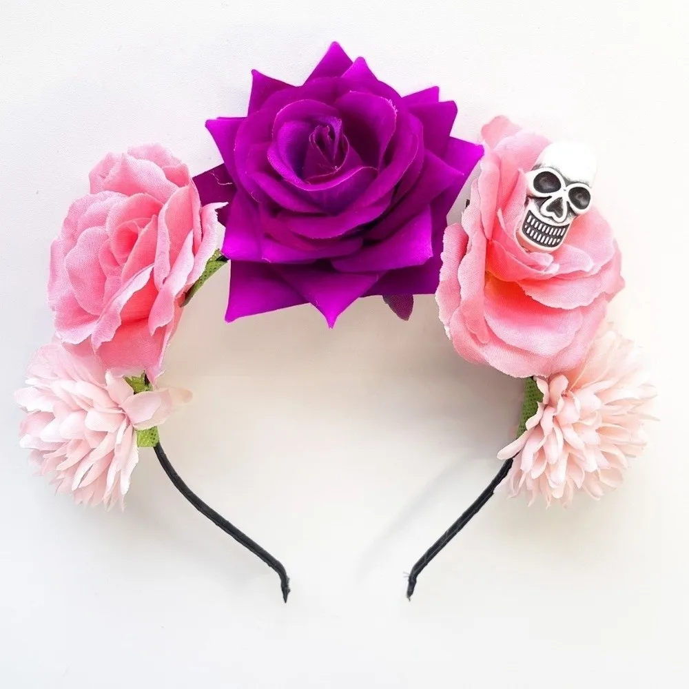 Plastic Halloween Headband Skull Ghost Claw Rose Flower Crown Multicolor Halloween Costume Floral Hair Hoop