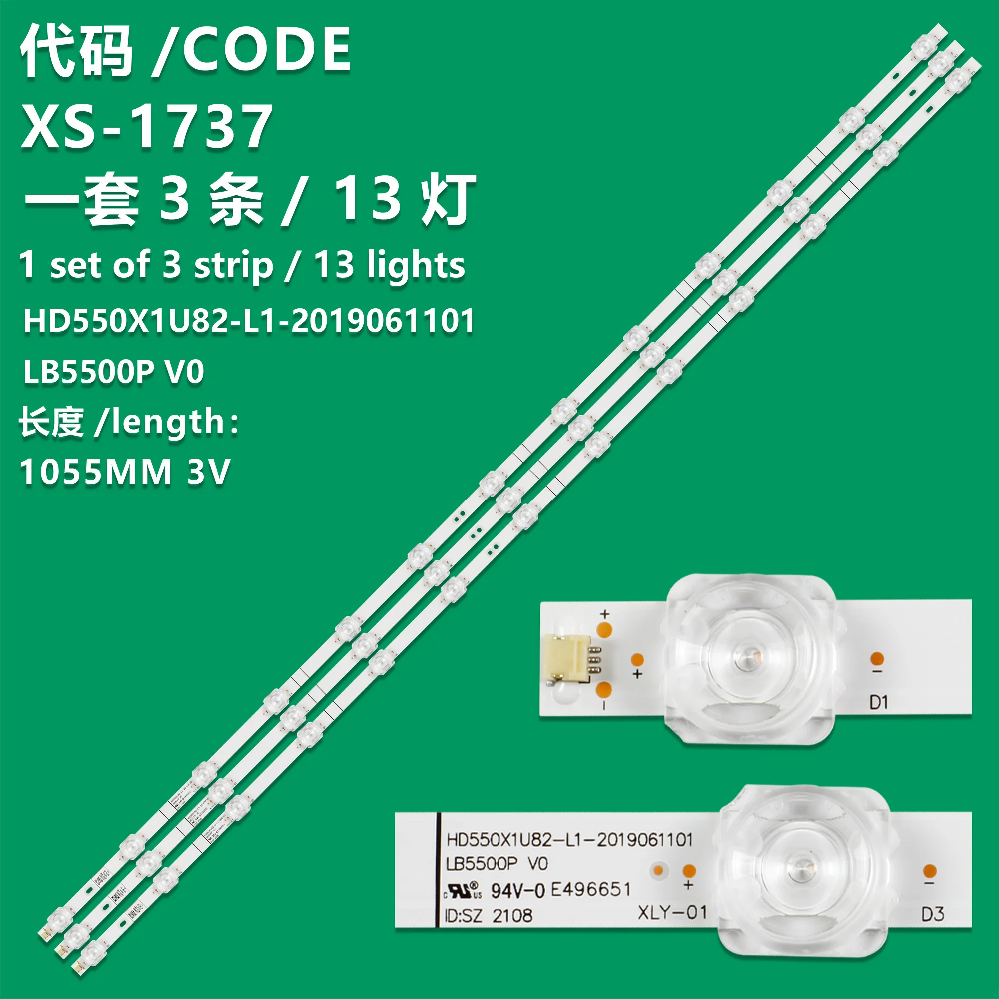 KIT 3 Backlight LED HISENSE 55 TV 55H78G 55R6E3 55A7300FTUK HD550X1U82-L1-209061101 LB5500P V0 HD550X1U82 L1 2019061101