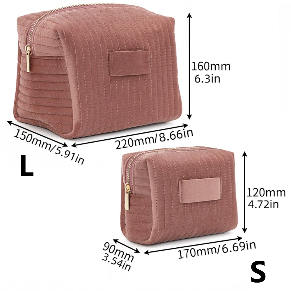 

Portable Large Capacity Velvet Makeup Bag Solid Color Washing Organizer Travel Toiletry Bag Gift Zipper Cosmetic Pouch Fashion