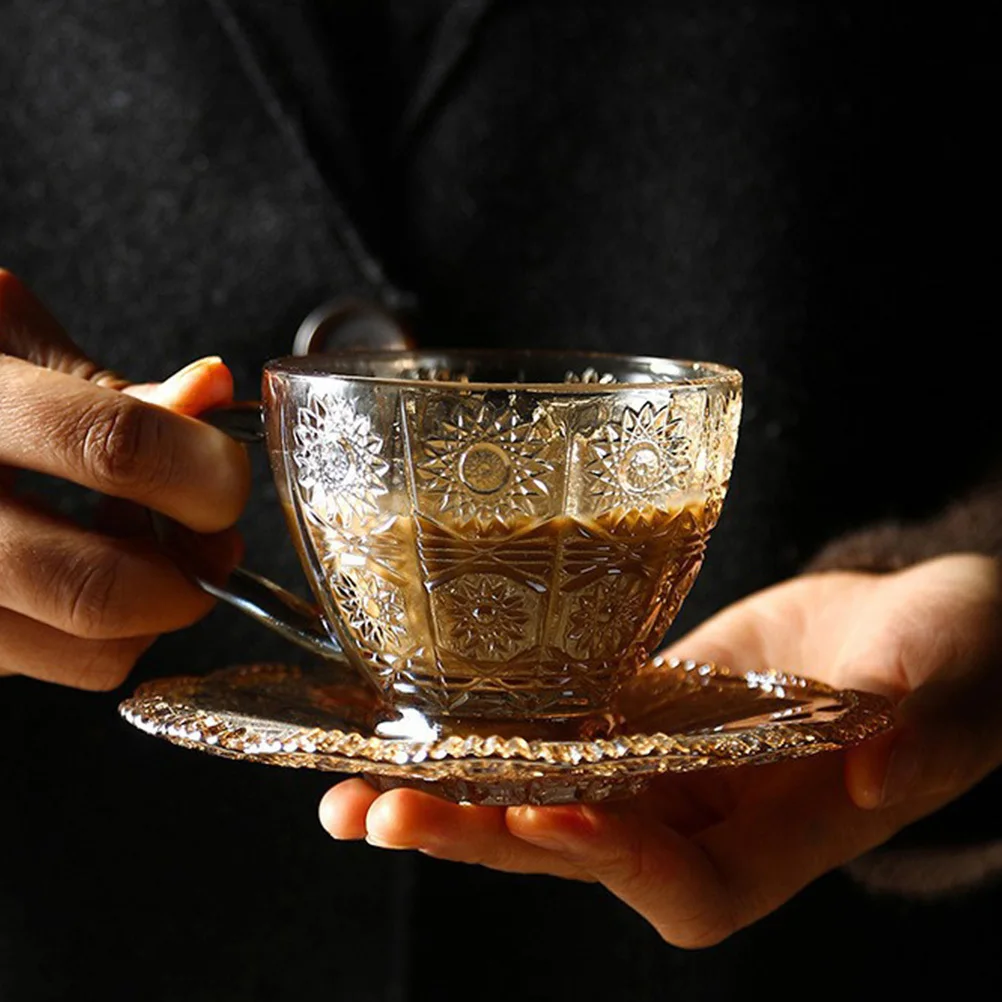 1Set Beautiful Generous Tea Cup Set Creative Design Milk Juice Coffee Mug Kit European Style Coffee Cup Tea Glasses