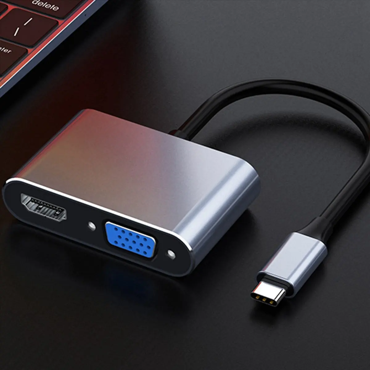 *ABDH 2X USB C إلى HDMI VGA محول متعدد المنافذ 4K نوع C USB-C HUB محولات أجهزة عرض الفيديو محول منفذ لماك بوك برو #5