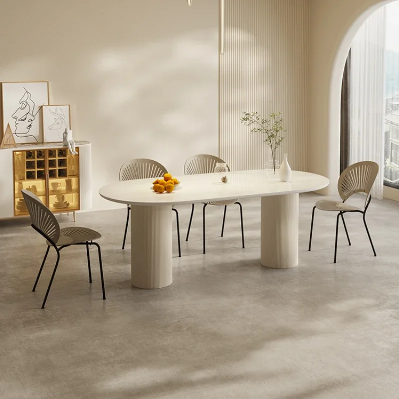 Bright Terrazzo Dining Table Oval Nordic Style White Dining Room Table